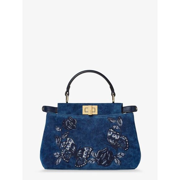 FENDI Handbags - Fendi Women Peekaboo Mini Denim Crossbody Bag With Night Butterfly Embroidery